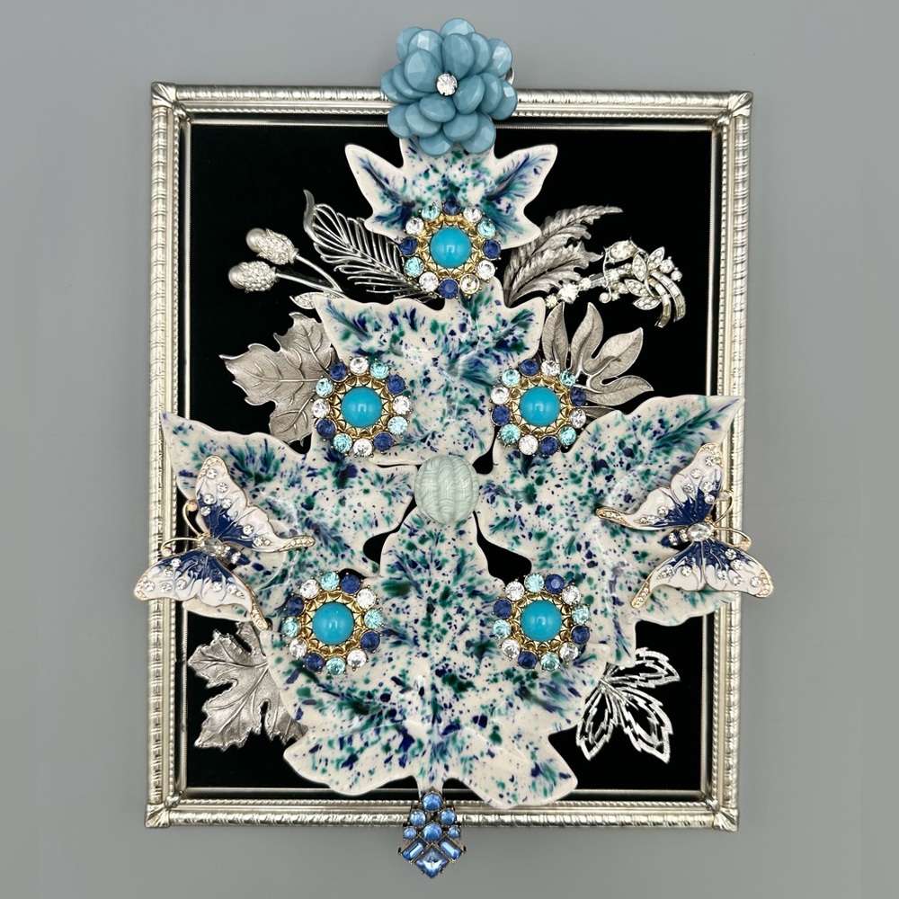 Hand Crafted Vintage Jewelry Art Tree – 8x10 Holiday Winter Decor